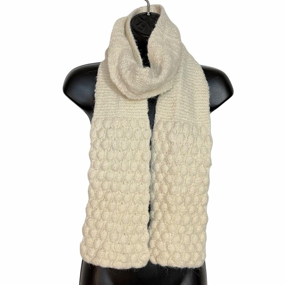 Novica Soft Textured Popcorn Stitch Winter Scarf Ivory Cream Chunky Knit Long